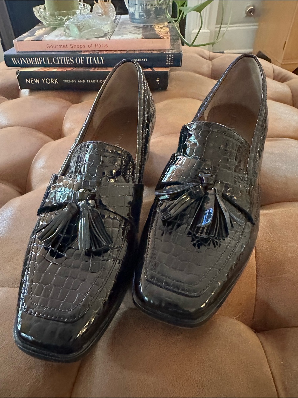 Donald J. Pliner Black Croc-Embossed Tassel Loafers - Picture 6 of 7